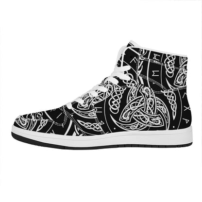 Viking Triple Horn Of Odin Print High Top Leather Sneakers