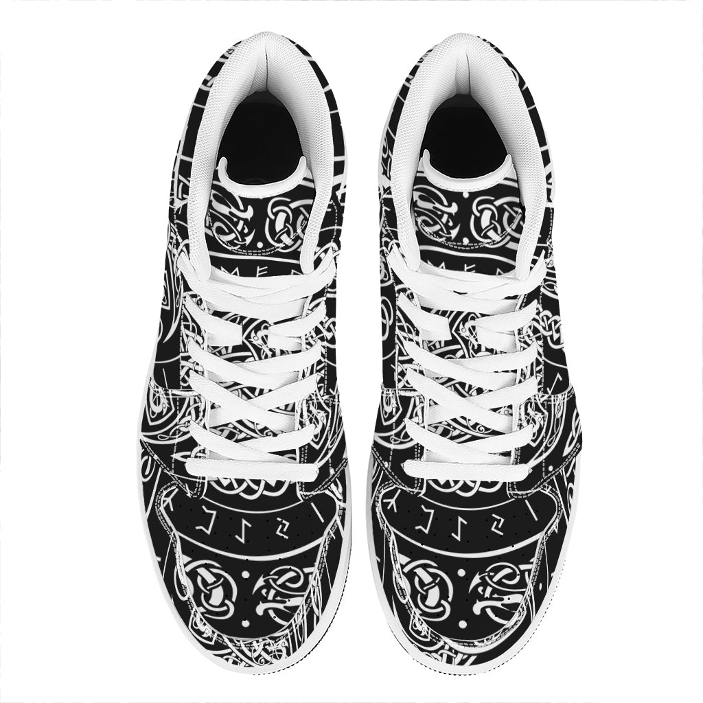 Viking Triple Horn Of Odin Print High Top Leather Sneakers