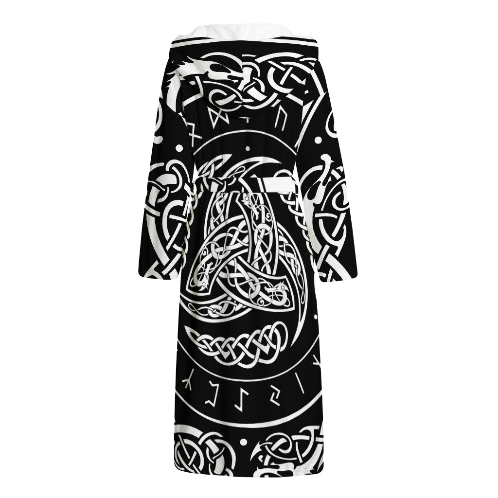 Viking Triple Horn Of Odin Print Hooded Bathrobe