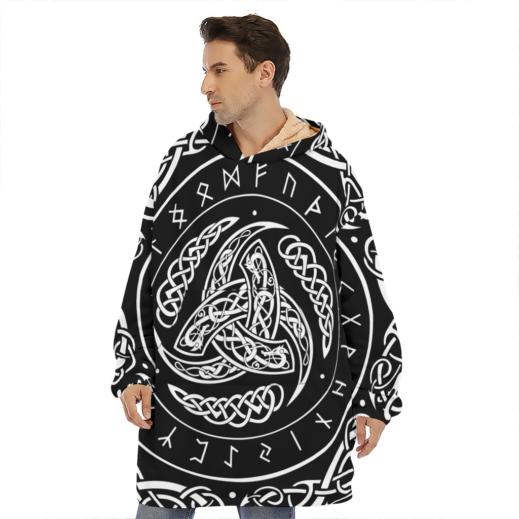 Viking Triple Horn Of Odin Print Hoodie Blanket