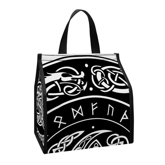 Viking Triple Horn Of Odin Print Insulated Lunch Tote
