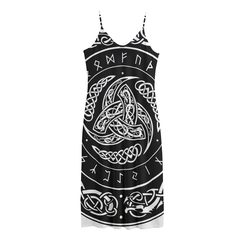 Viking Triple Horn Of Odin Print Jersey Midi Cami Dress
