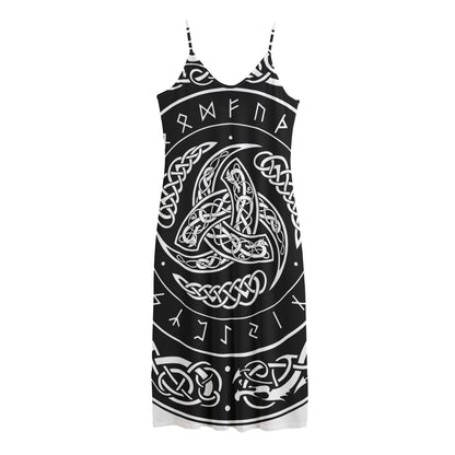 Viking Triple Horn Of Odin Print Jersey Midi Cami Dress
