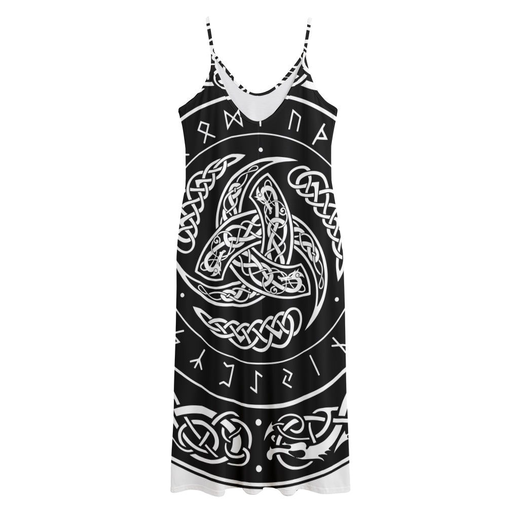 Viking Triple Horn Of Odin Print Jersey Midi Cami Dress