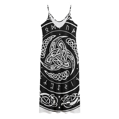 Viking Triple Horn Of Odin Print Jersey Midi Cami Dress