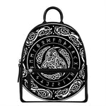 Viking Triple Horn Of Odin Print Leather Backpack