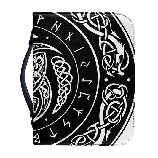 Viking Triple Horn Of Odin Print Leather Bible Cover