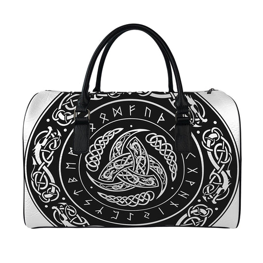 Viking Triple Horn Of Odin Print Leather Duffle Bag