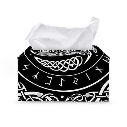 Viking Triple Horn Of Odin Print Leather Tissue Box Cover