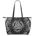 Viking Triple Horn Of Odin Print Leather Tote Bag With Zipper