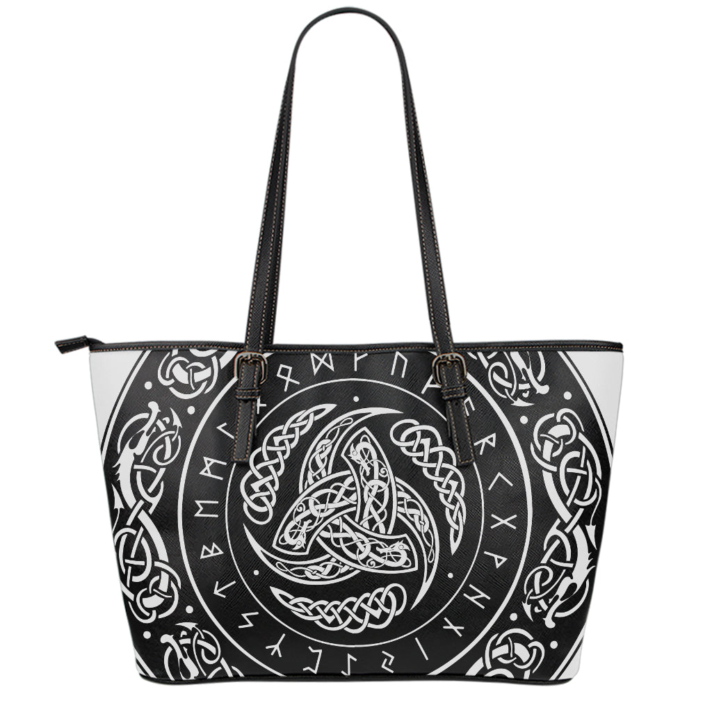 Viking Triple Horn Of Odin Print Leather Tote Bag