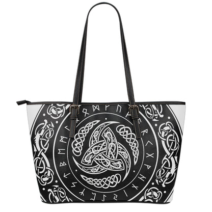 Viking Triple Horn Of Odin Print Leather Tote Bag