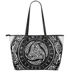 Viking Triple Horn Of Odin Print Leather Tote Bag