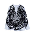 Viking Triple Horn Of Odin Print Long Sleeve Short Coat