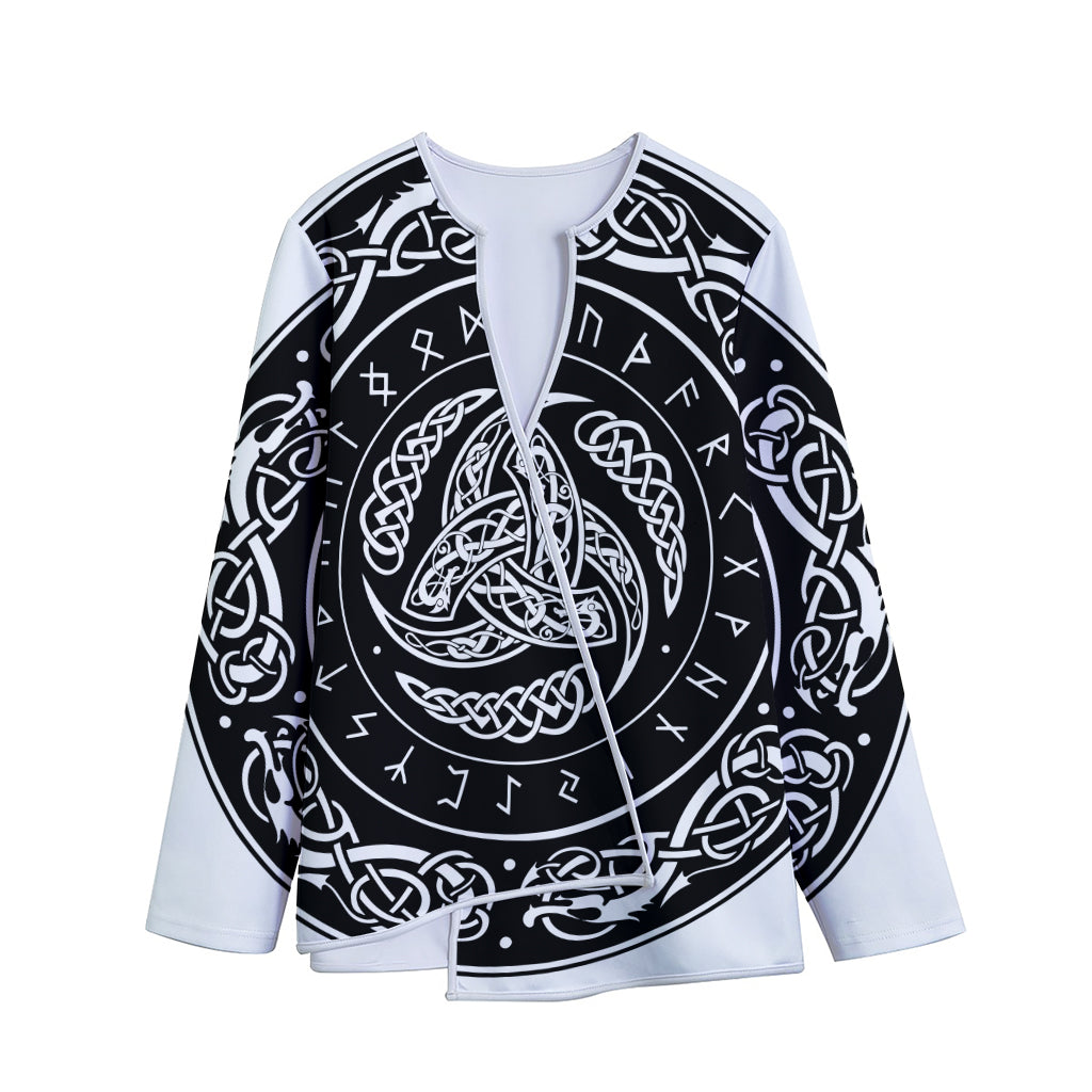 Viking Triple Horn Of Odin Print Long Sleeve Short Coat