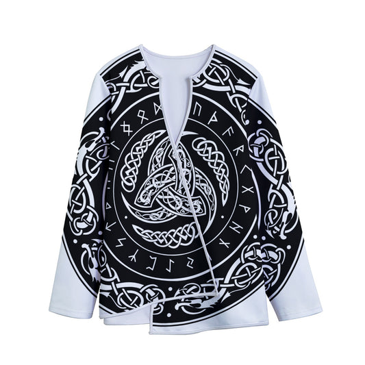 Viking Triple Horn Of Odin Print Long Sleeve Short Coat