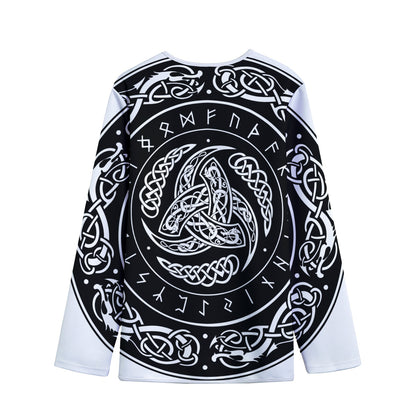 Viking Triple Horn Of Odin Print Long Sleeve Short Coat