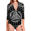 Viking Triple Horn Of Odin Print Long Sleeve Swimsuit