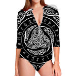 Viking Triple Horn Of Odin Print Long Sleeve Swimsuit