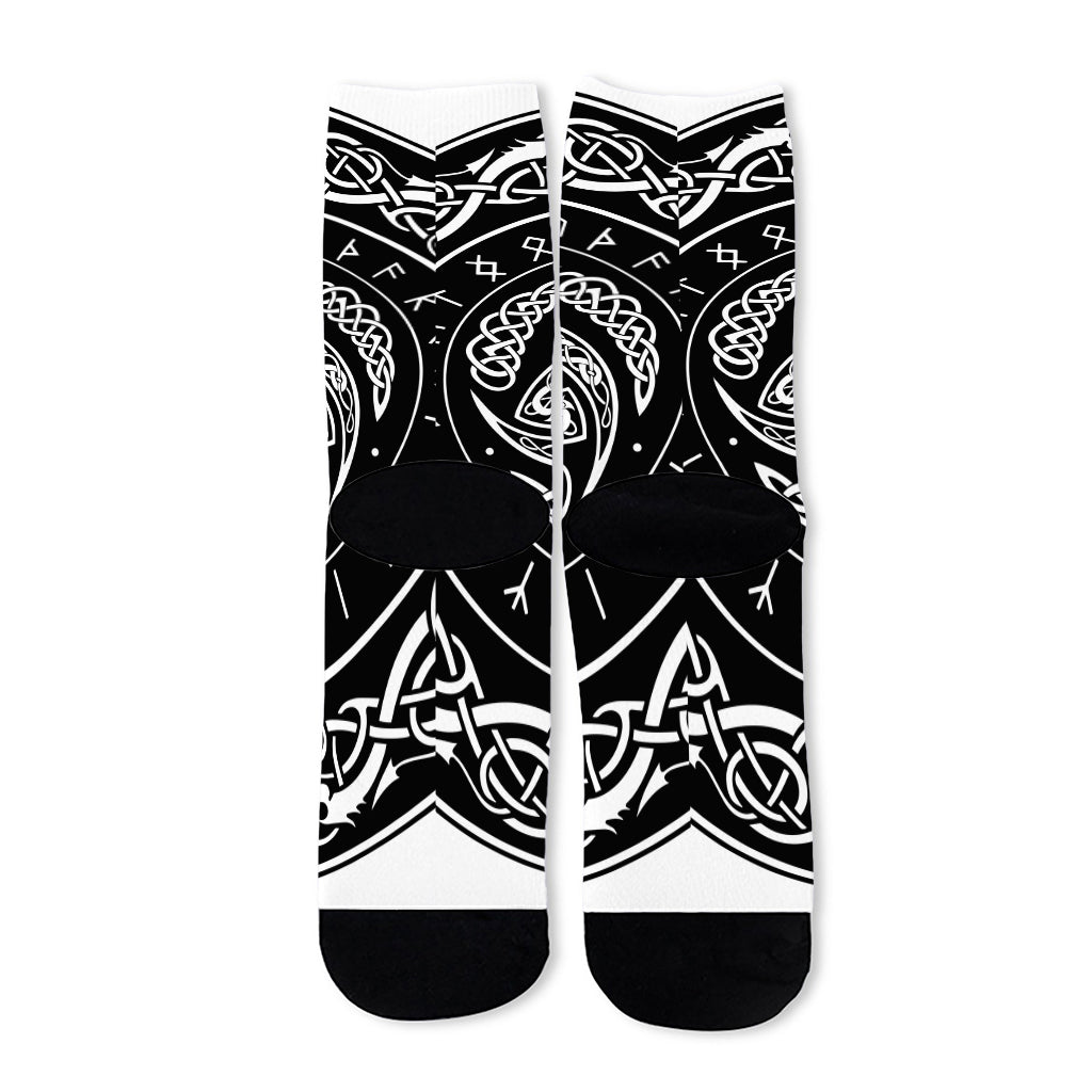 Viking Triple Horn Of Odin Print Long Socks