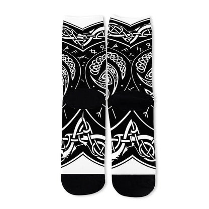 Viking Triple Horn Of Odin Print Long Socks