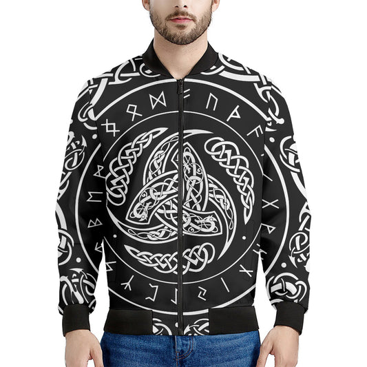 Viking Triple Horn Of Odin Print Men's Bomber Jacket