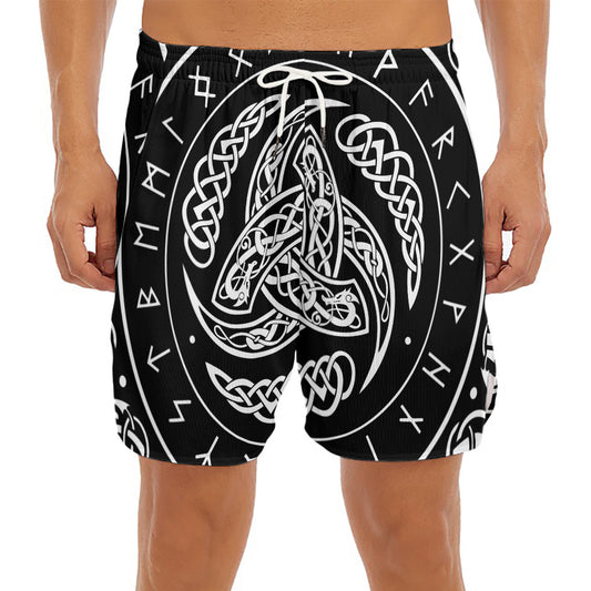 Viking Triple Horn Of Odin Print Men's Split Running Shorts