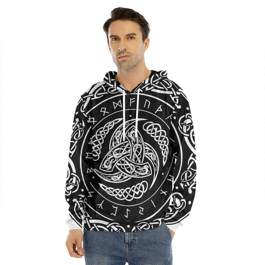 Viking Triple Horn Of Odin Print Men's Velvet Pullover Hoodie