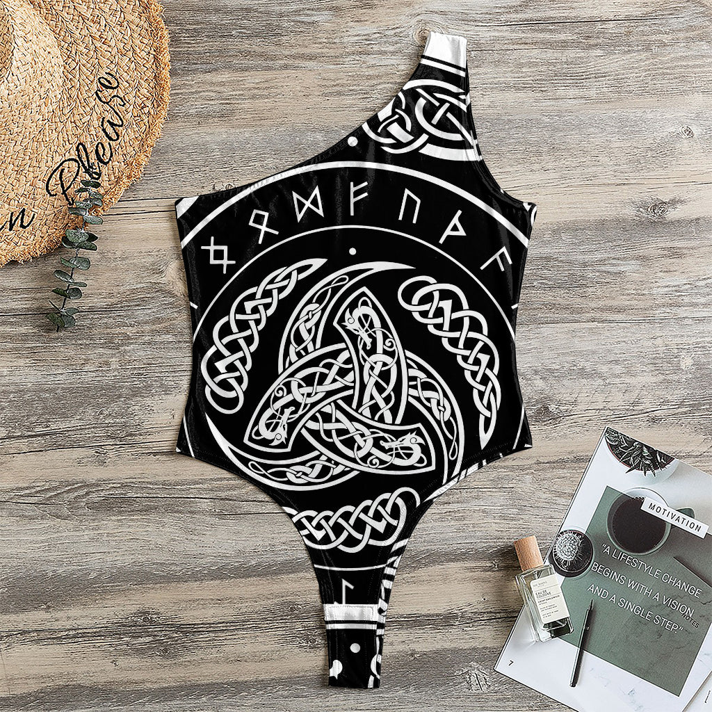 Viking Triple Horn Of Odin Print One Shoulder Bodysuit