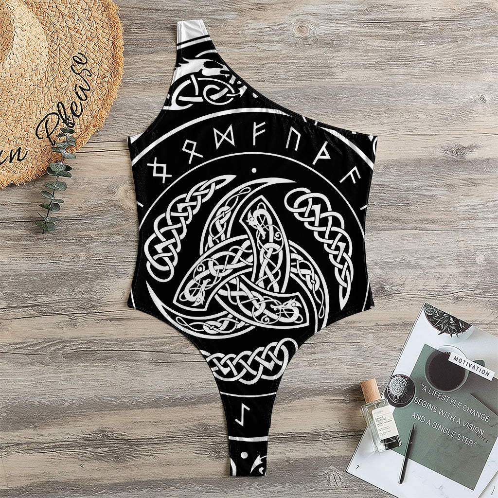 Viking Triple Horn Of Odin Print One Shoulder Bodysuit