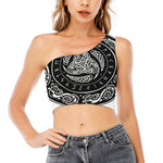 Viking Triple Horn Of Odin Print One Shoulder Crop Top