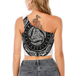 Viking Triple Horn Of Odin Print One Shoulder Crop Top