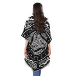 Viking Triple Horn Of Odin Print Open Front Beach Cover Up
