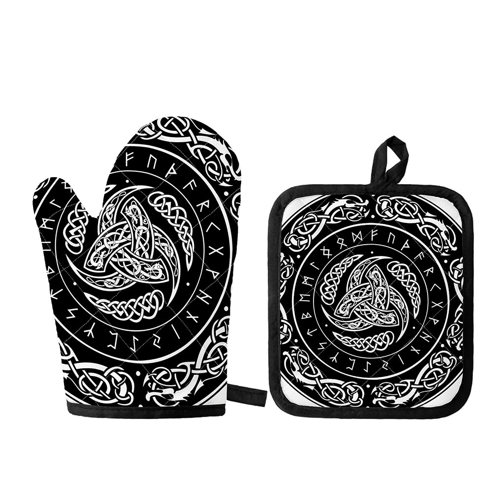 Viking Triple Horn Of Odin Print Oven Mitt And Pot Holder Set