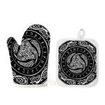 Viking Triple Horn Of Odin Print Oven Mitt And Pot Holder Set