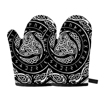 Viking Triple Horn Of Odin Print Oven Mitts
