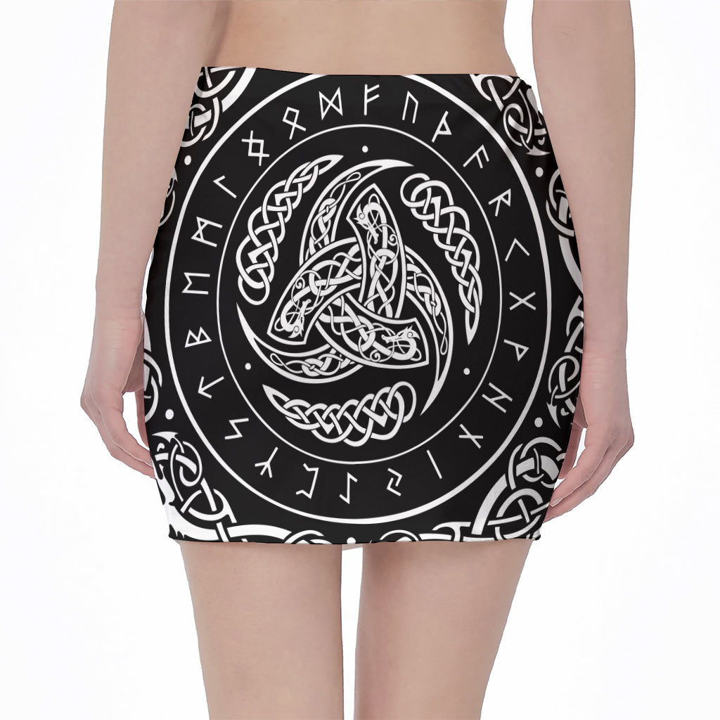 Viking Triple Horn Of Odin Print Pencil Mini Skirt