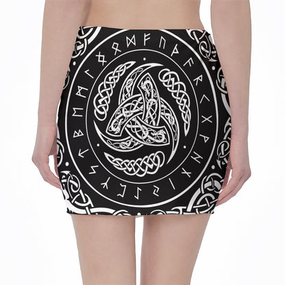 Viking Triple Horn Of Odin Print Pencil Mini Skirt