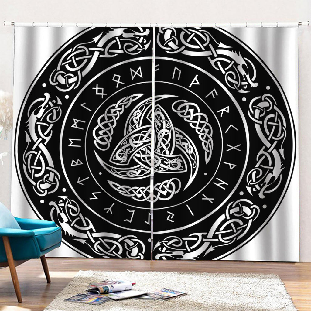 Viking Triple Horn Of Odin Print Pencil Pleat Curtains
