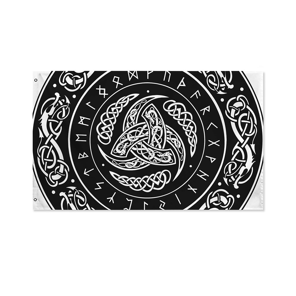 Viking Triple Horn Of Odin Print Polyester Flag