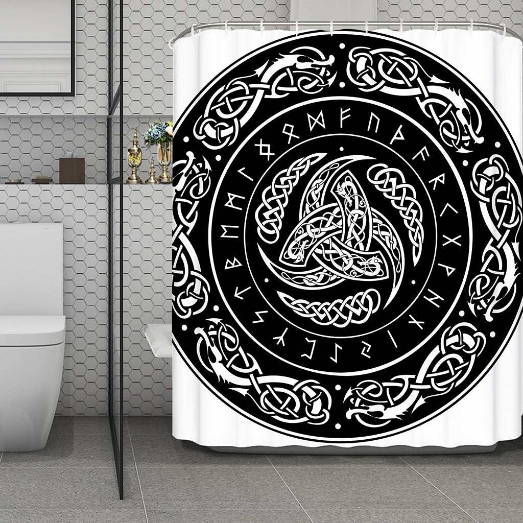 Viking Triple Horn Of Odin Print Polyester Shower Curtain