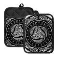 Viking Triple Horn Of Odin Print Pot Holders With Pocket