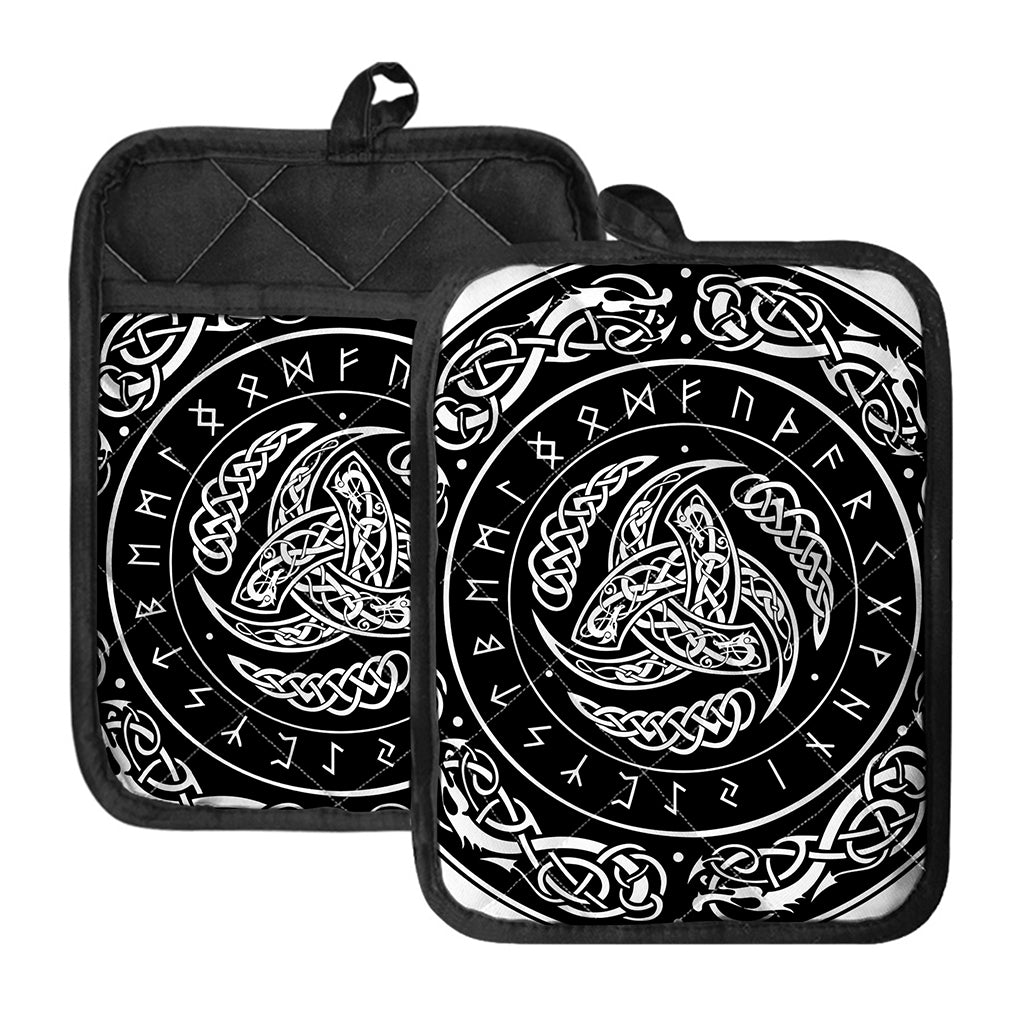 Viking Triple Horn Of Odin Print Pot Holders With Pocket