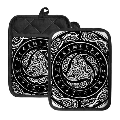 Viking Triple Horn Of Odin Print Pot Holders With Pocket
