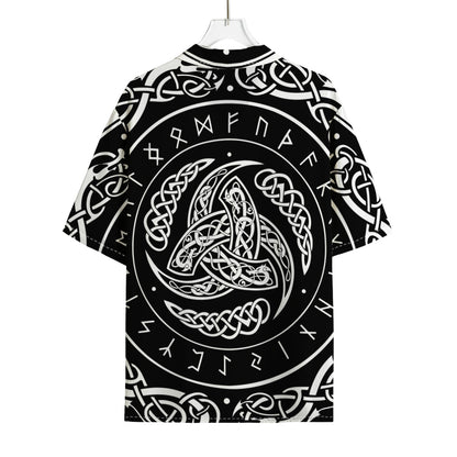 Viking Triple Horn Of Odin Print Rayon Hawaiian Shirt