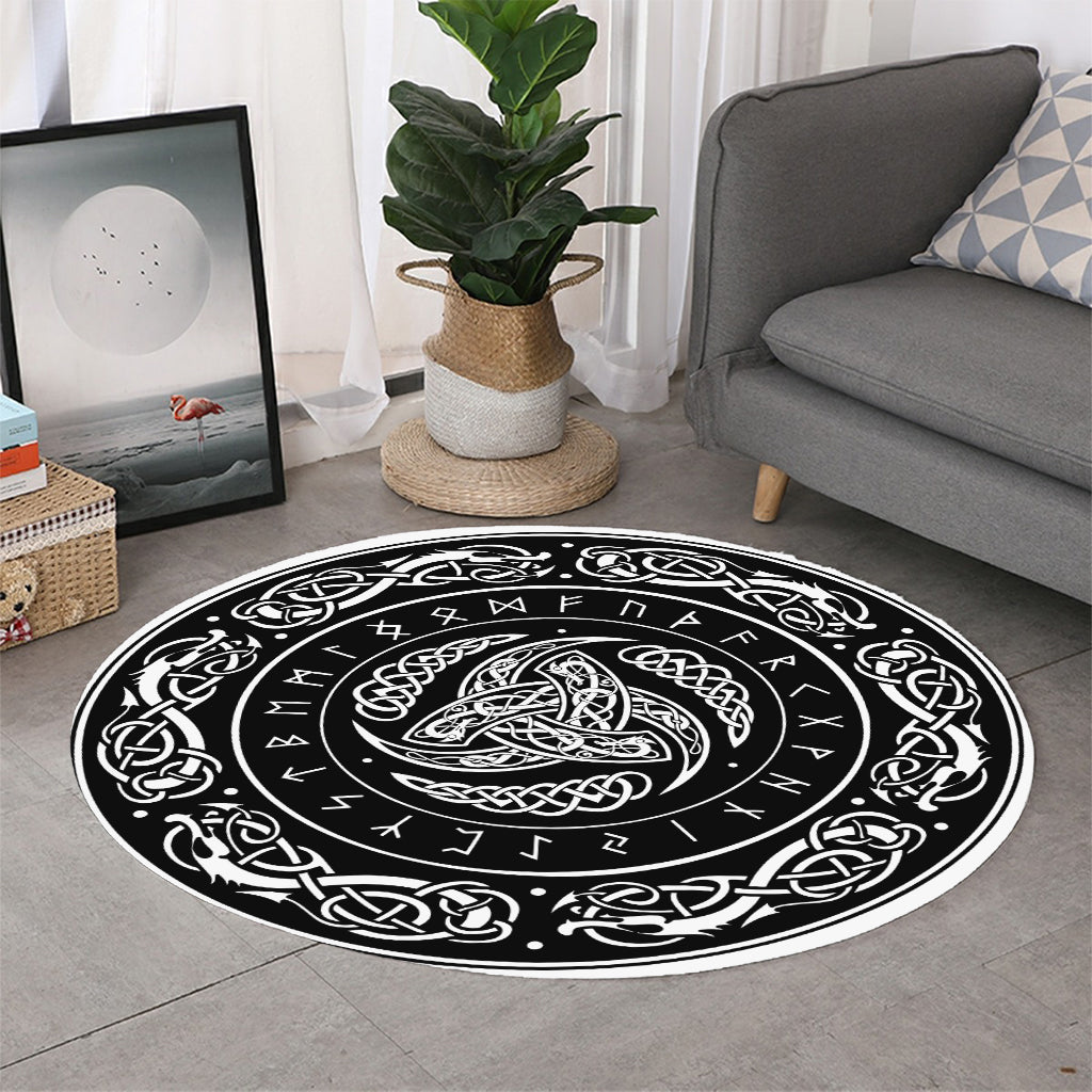 Viking Triple Horn Of Odin Print Round Rug