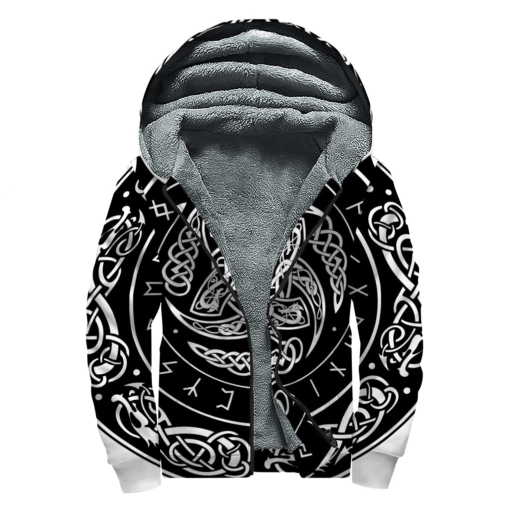 Viking Triple Horn Of Odin Print Sherpa Lined Zip Up Hoodie