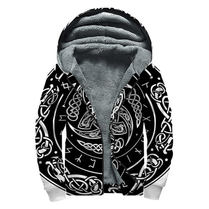 Viking Triple Horn Of Odin Print Sherpa Lined Zip Up Hoodie