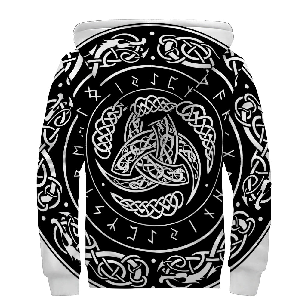 Viking Triple Horn Of Odin Print Sherpa Lined Zip Up Hoodie