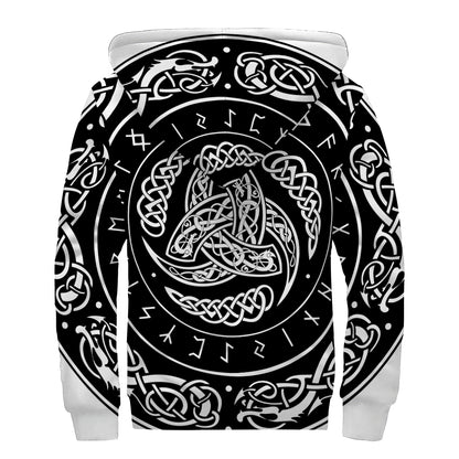Viking Triple Horn Of Odin Print Sherpa Lined Zip Up Hoodie